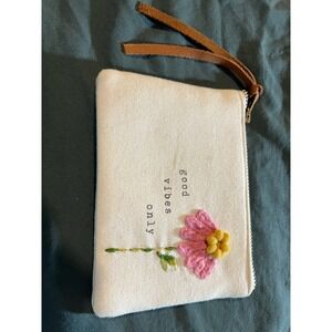 Good Vibes Only small embroidered canvas bag / pouch with zipper.